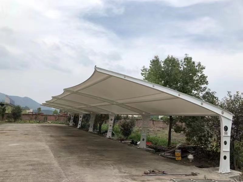 上海市小区改造停车棚工程，膜结构非机动车棚定制厂家-2